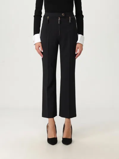 Elisabetta Franchi Straight-leg Cropped Crepe Pants With Gold Accents In Black