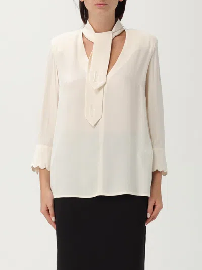 Elisabetta Franchi Long Sleeve Top With Bow And Embroidery In White