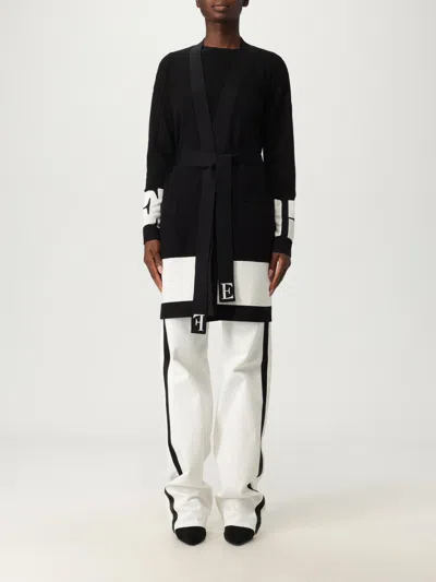 Elisabetta Franchi Viscose Cardigan With Shiny Bands Black/milk In Black