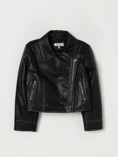 Twinset Kids Asymmetric Zip-fastening Biker Jacket In Black