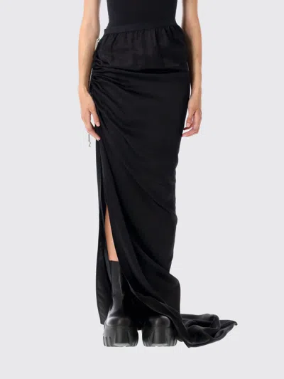 Rick Owens Draped Drawstring Maxi Ruched Side Slit In Black