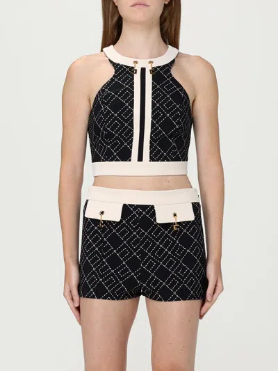 Elisabetta Franchi Charm Detail Crop Top With Geometric Pattern In Black