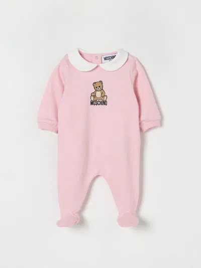 Moschino Pink Babygrow For Baby Girl With Teddy Bear In Pink
