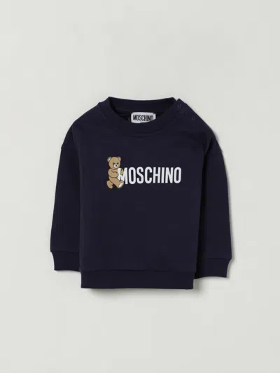 Moschino Blue Sweatshirt For Babykids With Logo In Blue