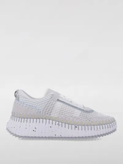 Chloé Hand-stitched Mesh Sneakers With Suede Inserts In White