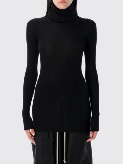 Rick Owens Turtleneck Wool Sheer Sweater In Black