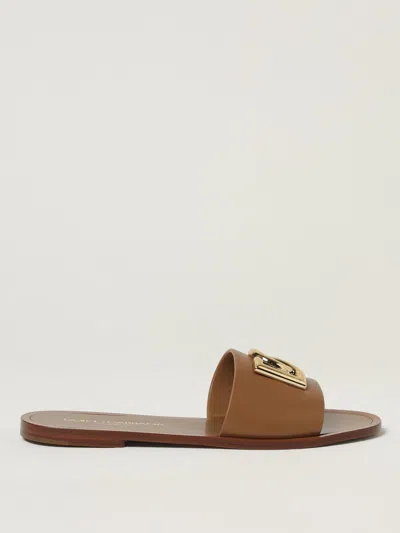 Dolce & Gabbana Camel Calf Leather Bianca Slides In Multi