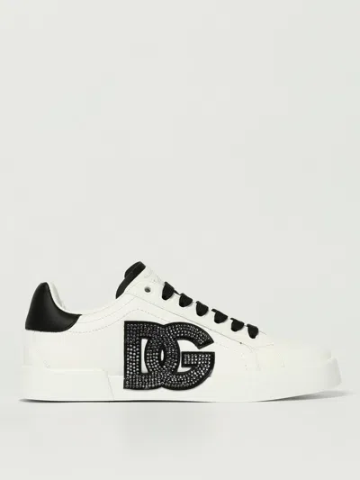 Dolce & Gabbana Calfskin Portofino Light Strobel Sneakers In White