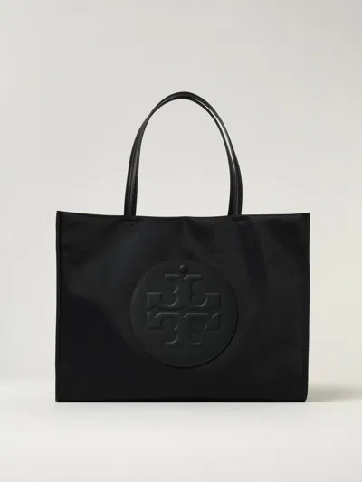 Tory Burch Spacious Black Tote With Embossed Logo And Sturdy Handles In Black