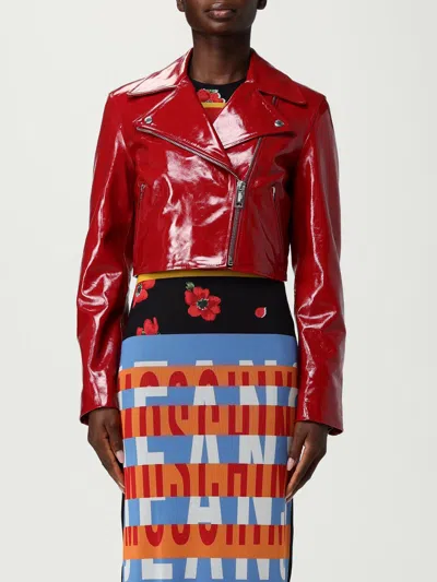 Moschino Patent Leather Biker Crop Jacket In Red