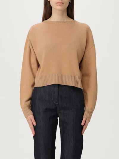 Twinset Twin-set Beige Crew Neck Sweater In Soft Wool-cashmere Blend In Brown