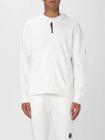 C.p. Company Men Sweatshirts Hooded Open In Diagonal Raised Fleece In White