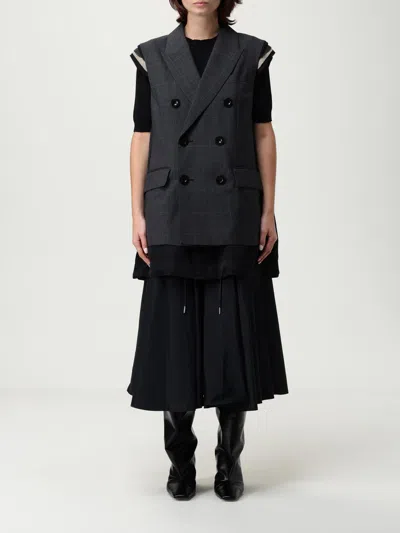 Sacai Fringed Tweed Denim Shorts In Gray