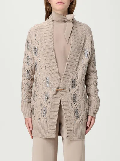 Ermanno Scervino Cable Knit Cardigan Crystal Embellishments In Neutral