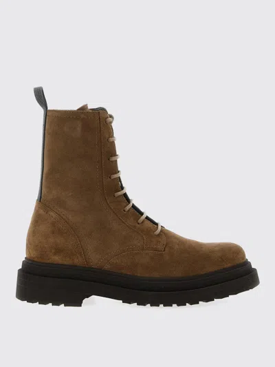 Brunello Cucinelli Suede Combat Boots Monile In Brown