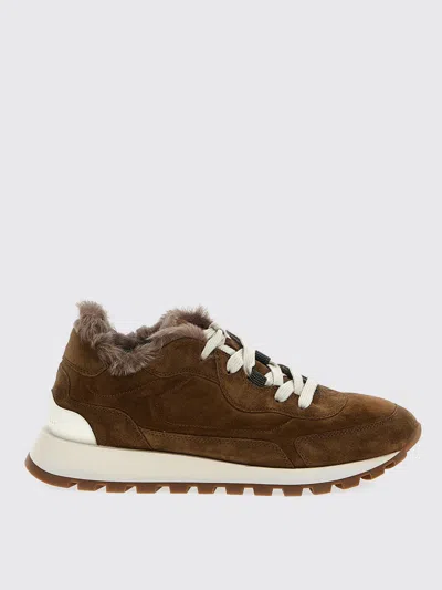 Brunello Cucinelli Suede Sneakers With Rubber Sole Contrast In Nude