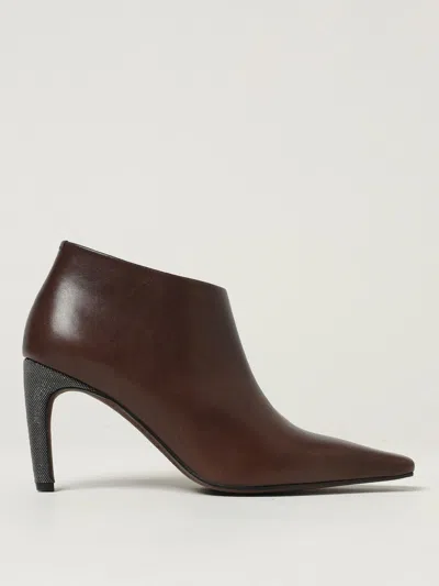 Brunello Cucinelli Pointed Ankle Boots With Glittery Heels In Animal Print