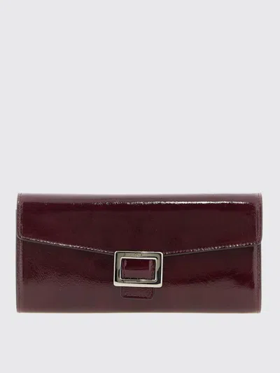 Roger Vivier Glossy Chain Strap Wallet With Metal Buckle In Burgundy