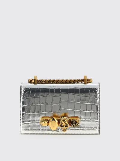 Alexander Mcqueen 'jewelled Satchel' Mini Crossbody Bag In Silver