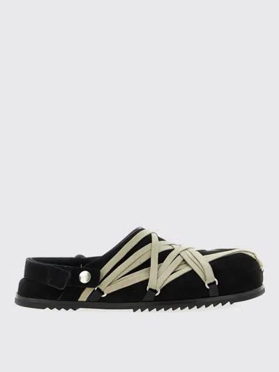 Rick Owens Black Mules With Oversize Decorative Laces And Buckle Closure In Leather Man In Animal Print