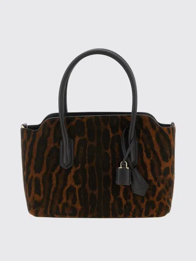 Tom Ford Structured Animal Print Handbag With Top Handles In Brown