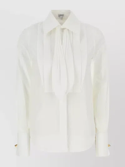 Loewe Pleated Front Long Sleeve Shirt With Pointed Collar In White