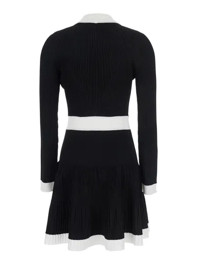 Balmain Long Sleeves V-neck Flare Knit Dress In Black