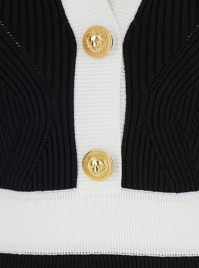 Balmain Long Sleeves V-neck Flare Knit Dress In Black