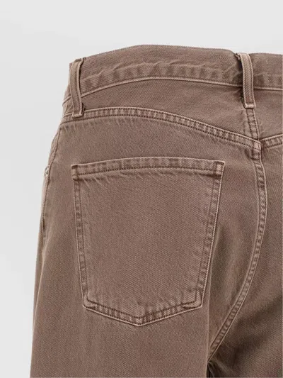Agolde Wide Leg Denim Trousers With Front And Back Pockets In Brown