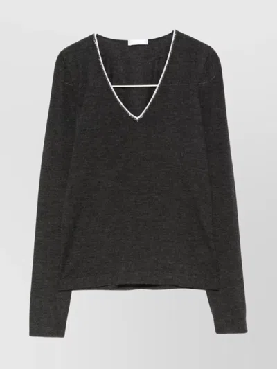 Brunello Cucinelli Cashmere And Silk V-necked Sweater In Black