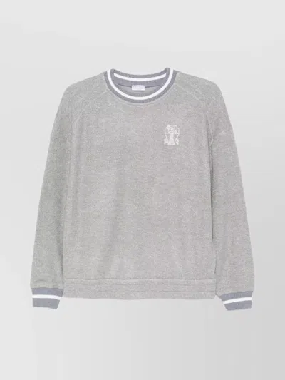 Brunello Cucinelli Crew Neck Logo Embroidered Sweatshirt In Gray