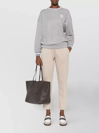 Brunello Cucinelli Crew Neck Logo Embroidered Sweatshirt In Gray