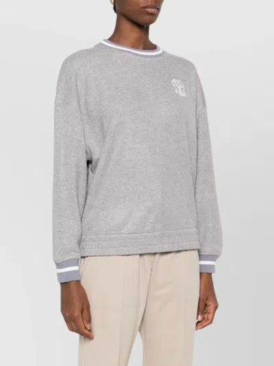 Brunello Cucinelli Crew Neck Logo Embroidered Sweatshirt In Gray