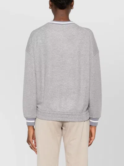 Brunello Cucinelli Crew Neck Logo Embroidered Sweatshirt In Gray