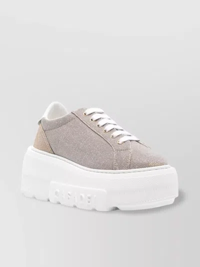 Casadei Low Top Platform Sneakers With Metallic Finish In Gold