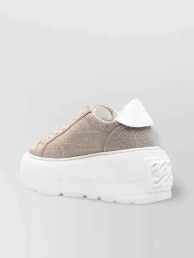 Casadei Low Top Platform Sneakers With Metallic Finish In Gold