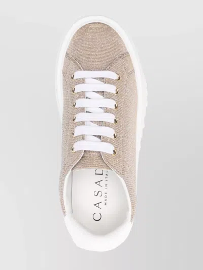 Casadei Low Top Platform Sneakers With Metallic Finish In Gold