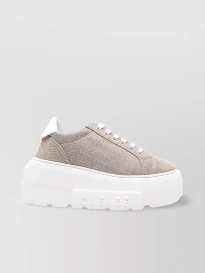 Casadei Low Top Platform Sneakers With Metallic Finish In Gold