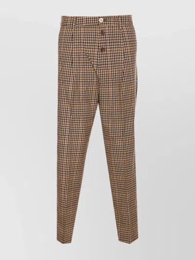 Liu •jo Tailored Trousers With Check Motif And Jewels Button In Brown