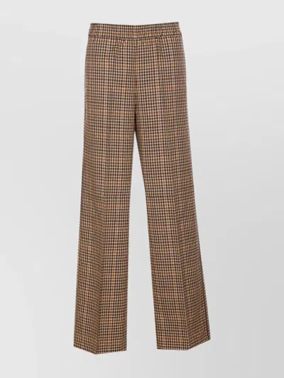 Liu •jo Elasticized Waist Wide Fit Trousers Check Motif In Brown