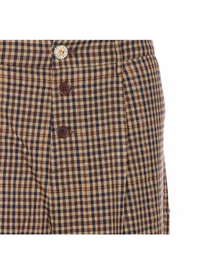 Liu •jo Tailored Trousers With Check Motif And Jewels Button In Brown