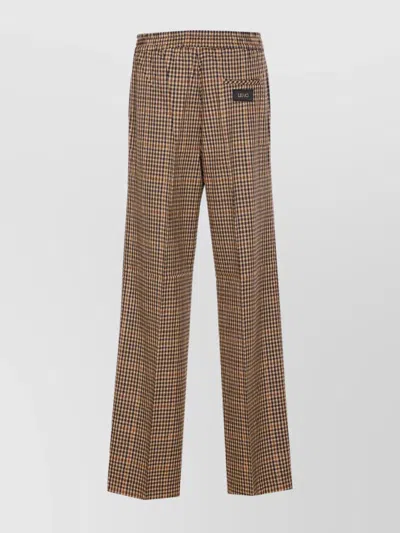 Liu •jo Elasticized Waist Wide Fit Trousers Check Motif In Brown