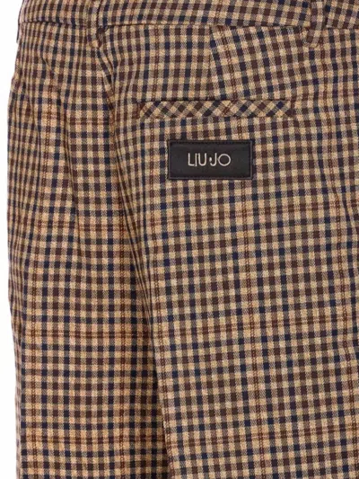 Liu •jo Tailored Trousers With Check Motif And Jewels Button In Brown