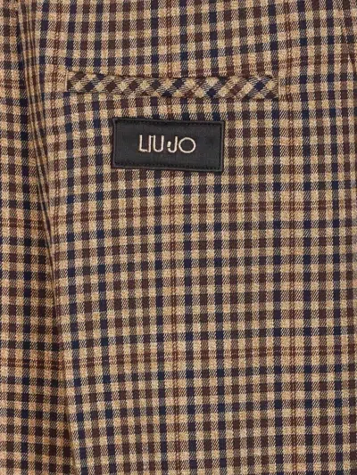 Liu •jo Elasticized Waist Wide Fit Trousers Check Motif In Brown