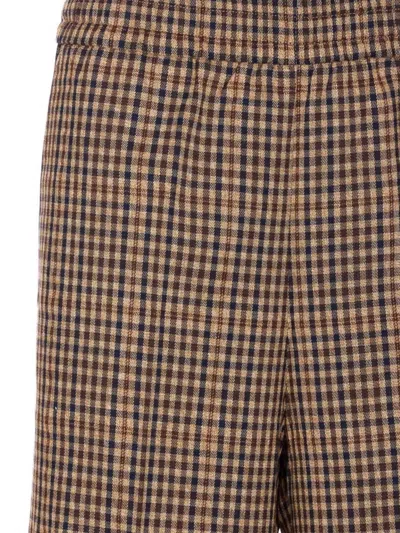 Liu •jo Elasticized Waist Wide Fit Trousers Check Motif In Brown