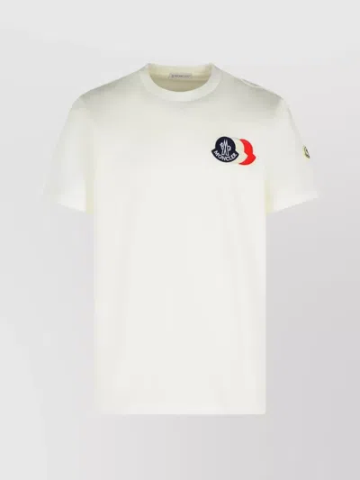 Moncler Ivory Cotton Tricolour Logo T-shirt In White