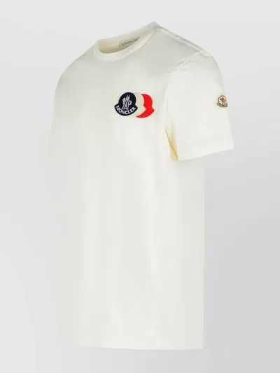 Moncler Ivory Cotton Tricolour Logo T-shirt In White