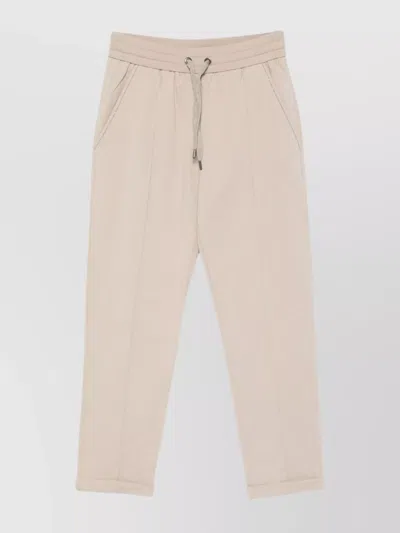 Brunello Cucinelli Cotton Joggers With Elastic Waistband And Side Pockets In Neutral