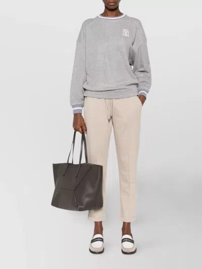 Brunello Cucinelli Cotton Joggers With Elastic Waistband And Side Pockets In Neutral