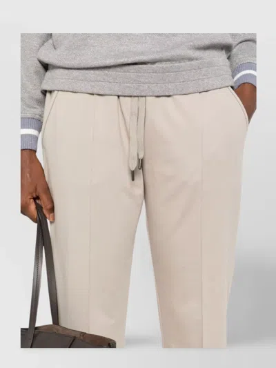 Brunello Cucinelli Cotton Joggers With Elastic Waistband And Side Pockets In Neutral